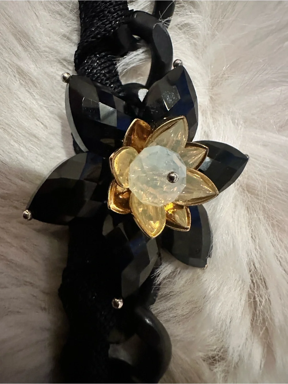 Anne Fontaine Braided Chain Belt with Crystal Flower Accents. Statement piece!